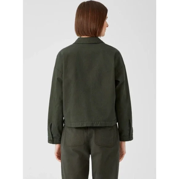 Eileen Fisher‎ Organic Cotton Hemp Jacket XL Green Utility Pockets Boxy Casual
